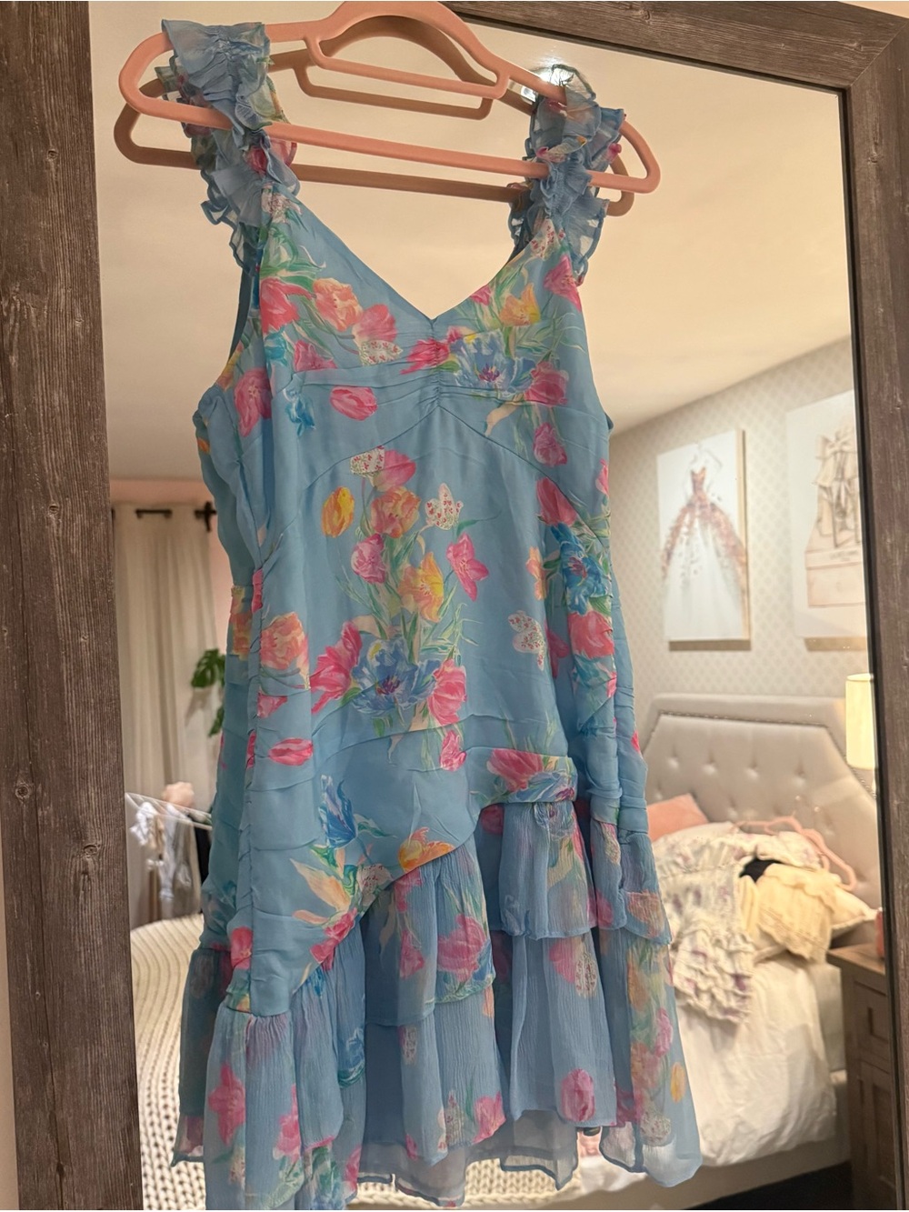 LoveShackFancy Blue Floral Mini Dress